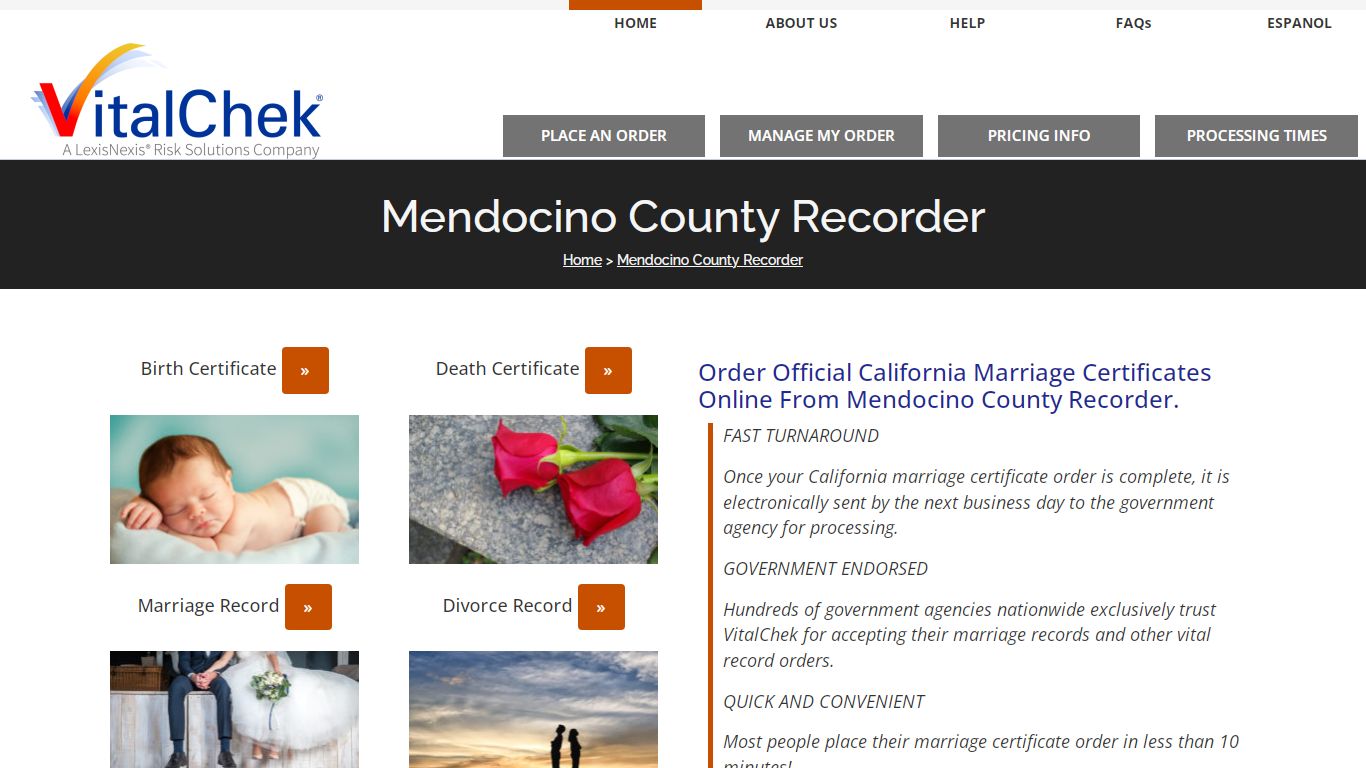 Mendocino County (CA) Marriage Certificates | Order Records - VitalChek