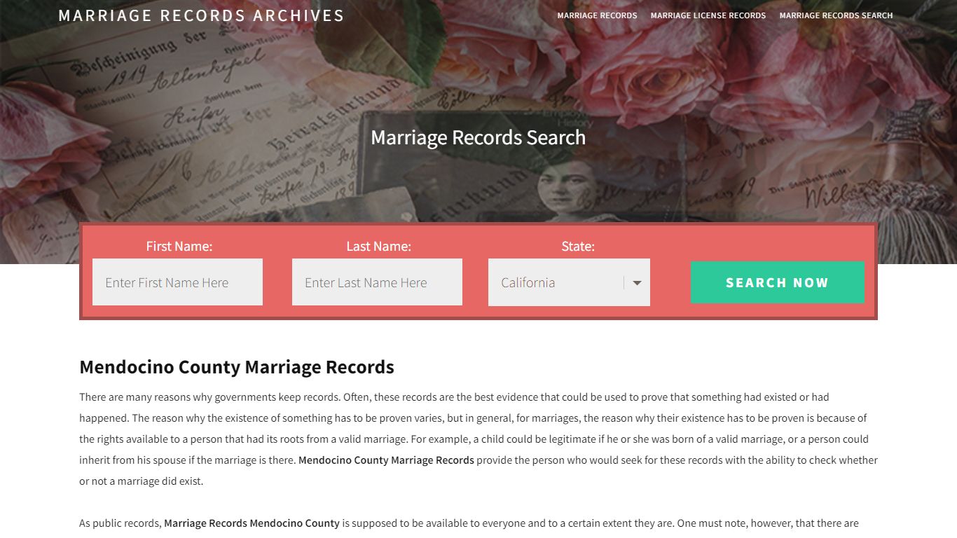 Mendocino County Marriage Records