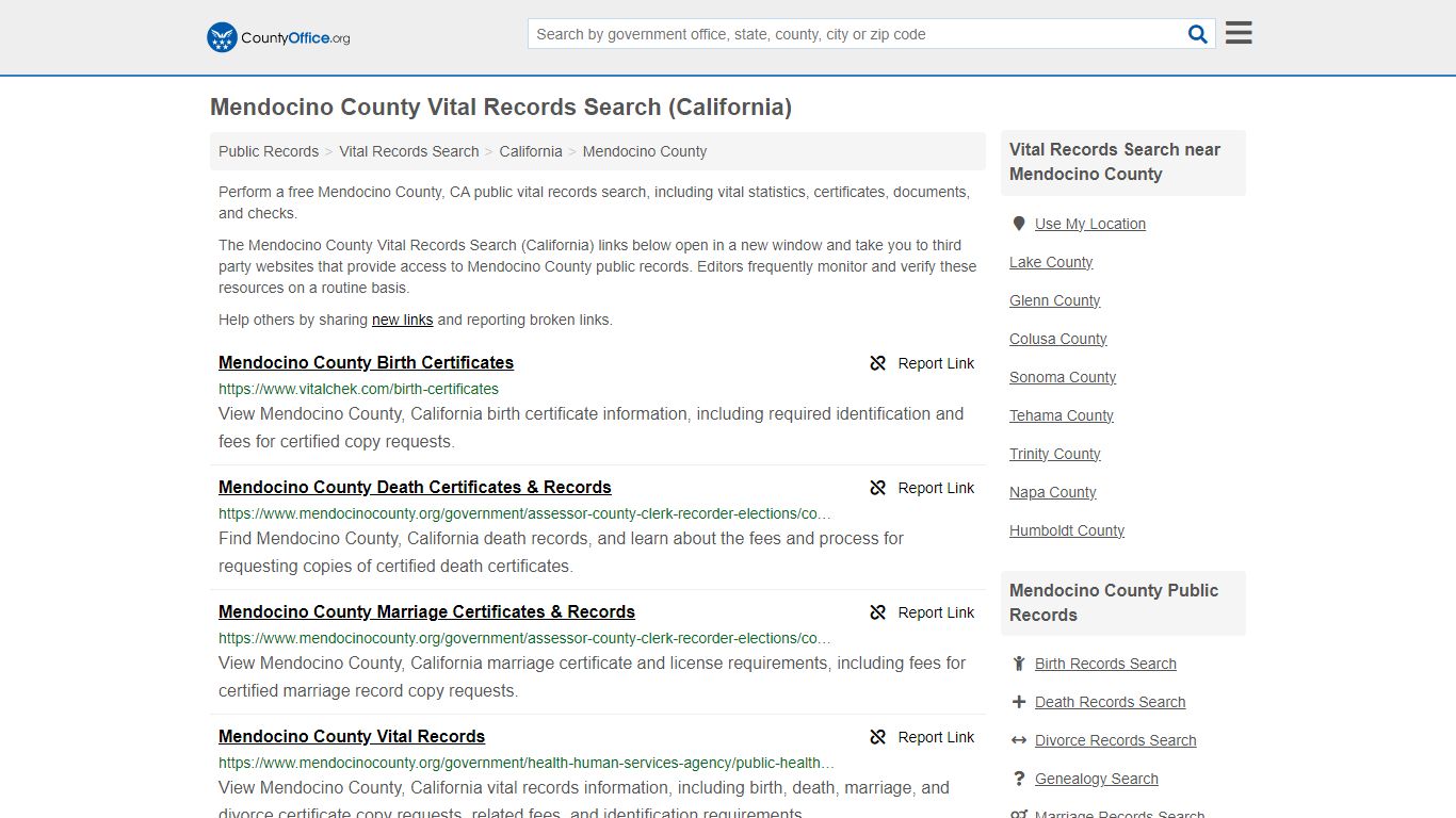 Vital Records Search - Mendocino County, CA (Birth, Death, Marriage ...