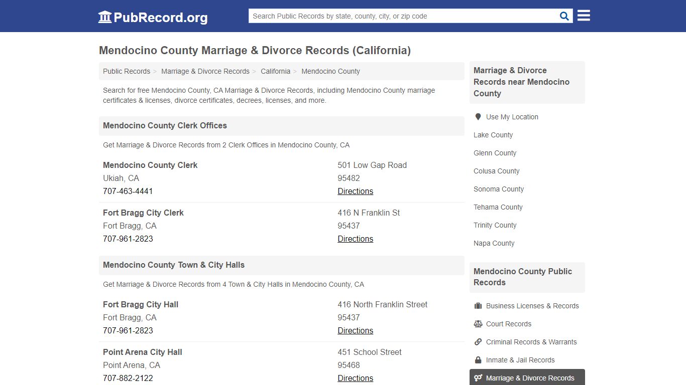 Mendocino County Marriage & Divorce Records (California)