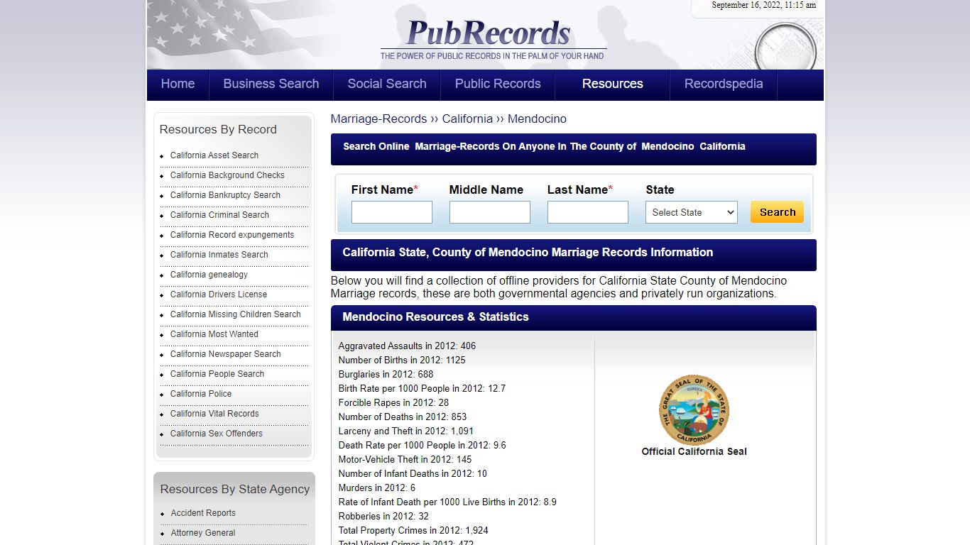 Mendocino County, California Marriage Records